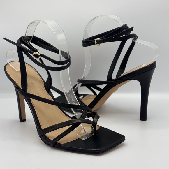 Veronica Beard Abriella Black Leather Strappy Sandals Ankle Wrap Square Toe 10 M - Picture 12 of 16